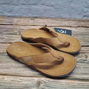 Olukai Mens Tuahine Toffee Leather Flip Flops size 10 NEW WITH TAGS Brown sandal